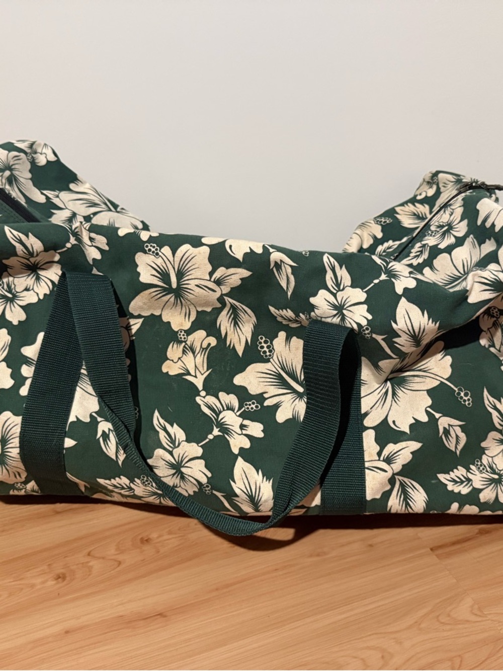 Vintage Hibiscus Green Floral Weekender Tote Bag Canvas